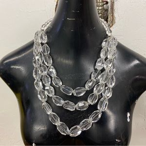 Beautiful Heavy Faceted Glass Multi Strand Necklace 925 Sterling Silver Clasp